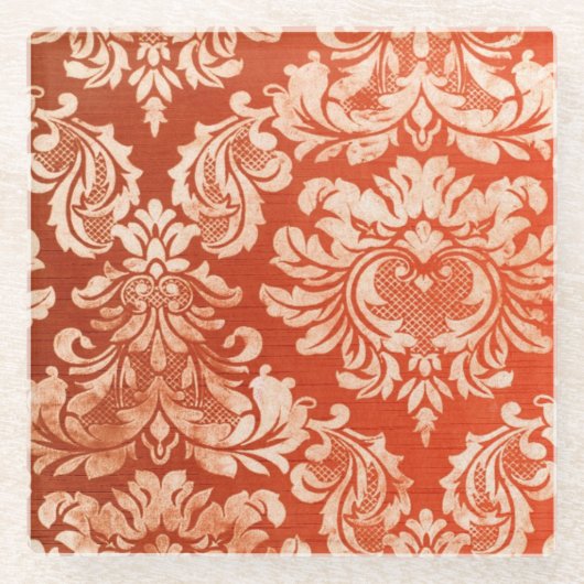 花のヴィンテージの壁紙の背景 ガラスコースター (正面)