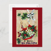 花のヴィンテージの新年の傘 シーズンポストカード (正面/裏面)