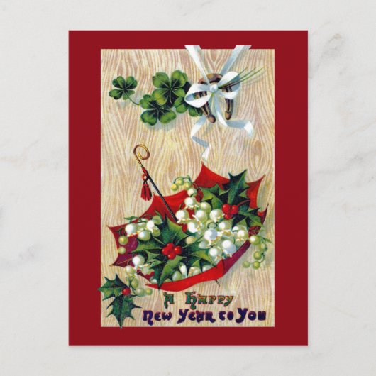 花のヴィンテージの新年の傘 シーズンポストカード (正面)