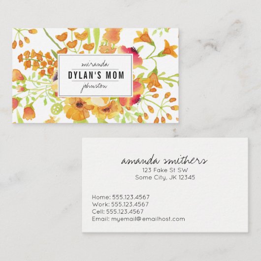 花のヴィンテージの水彩画のお母さんの接触呼出し コーリングカード (正面/裏面)