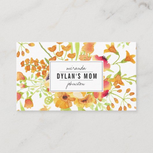 花のヴィンテージの水彩画のお母さんの接触呼出し コーリングカード (正面)