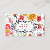 花のヴィンテージの美容師の美容師は縞で飾ります 名刺 (正面)