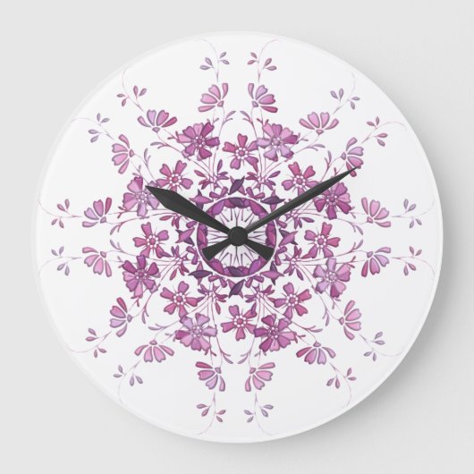 花のヴィンテージの要素 ラージ壁時計 (正面)