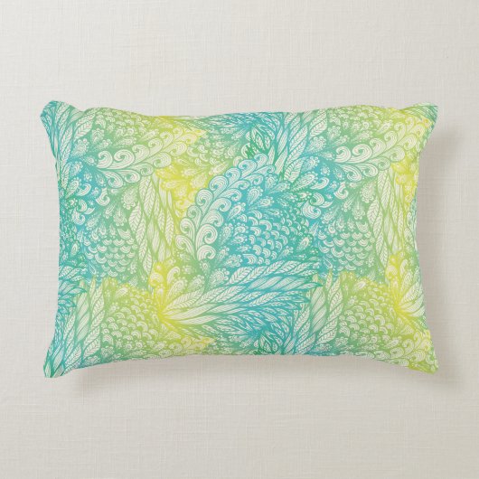 花のヴィンテージの黄色および青の勾配 アクセントクッション (正面)