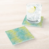 花のヴィンテージの黄色および青の勾配 ガラスコースター (アングル)