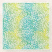 花のヴィンテージの黄色および青の勾配 ガラスコースター (正面)