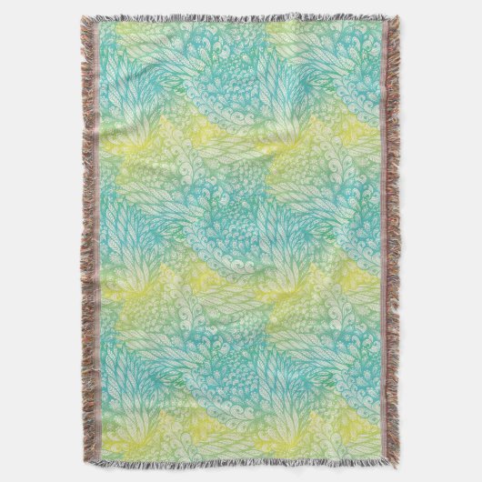 花のヴィンテージの黄色および青の勾配 スローブランケット (正面縦)