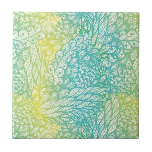 花のヴィンテージの黄色および青の勾配 タイル (正面)