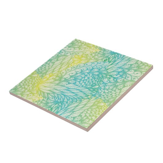 花のヴィンテージの黄色および青の勾配 タイル (側面)