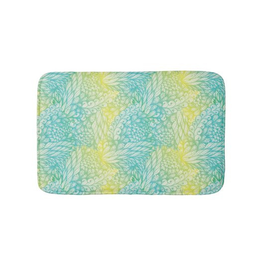 花のヴィンテージの黄色および青の勾配 バスマット (正面)