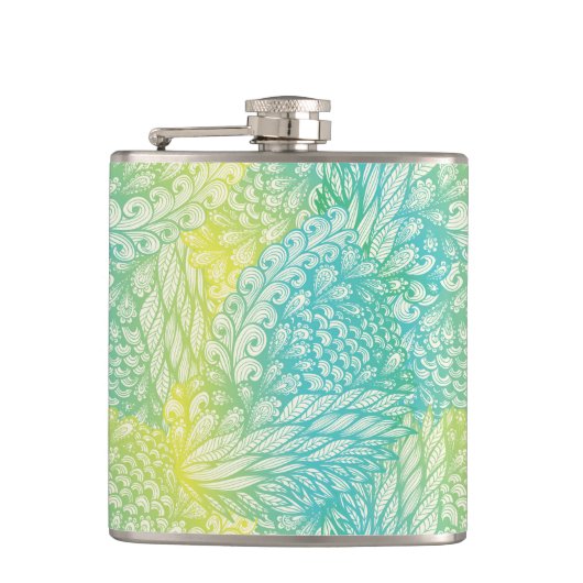 花のヴィンテージの黄色および青の勾配 フラスク (正面)