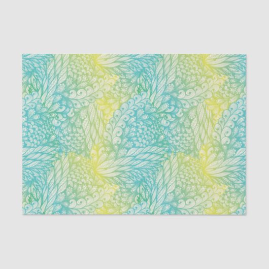 花のヴィンテージの黄色および青の勾配 薄葉紙 (正面)