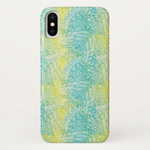 花のヴィンテージの黄色および青の勾配 iPhone X ケース