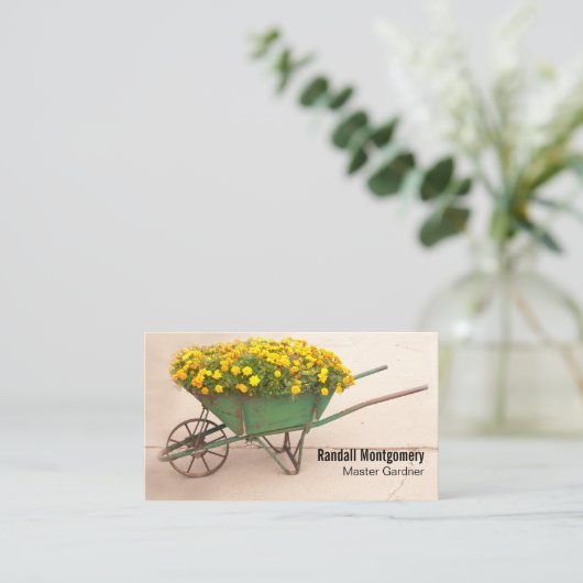 花のヴィンテージ手押し庭園職業 名刺 (スタンド正面)
