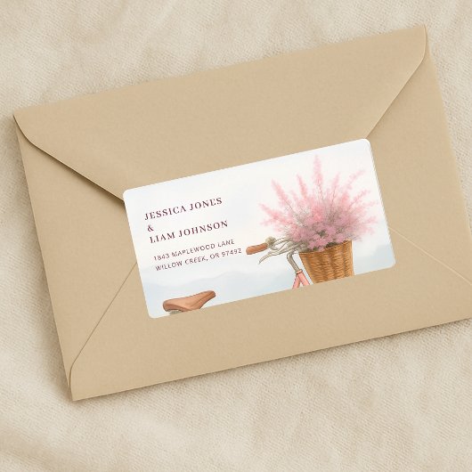 花のヴィンテージ自転車エンゲージメントパーティーの住所 ラベル