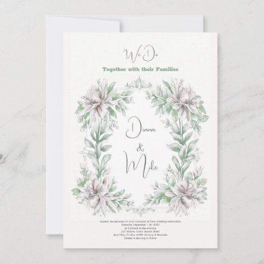 花のヴィンテージ サージュグリーン 詳細付き 招待状 (正面)