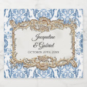 花のヴィンテージ フランス トワール ブルー ウェディング レセプション スパークリングワインラベル (シングルラベル)