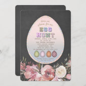 花のヴィンテージ ライラック チョーク イースター エッグ ハント パーティ 招待状 (正面/裏面)