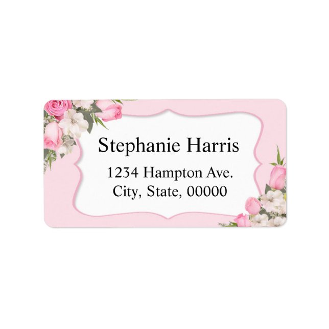 花の一流の住所ステッカーのピンクのバラ ラベル (正面)
