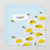 花の上に蜂の四角カード – 青い背景 (正面/裏面)
