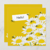 花の上に蜂の正方形カード – 黄色の背景 (正面/裏面)