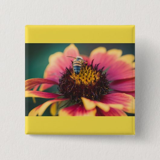 花の上のミツバチ 缶バッジ (正面)