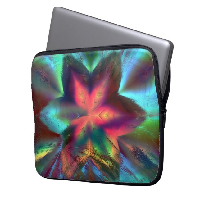 花の上の仮想の汚れ万華鏡のように千変万化するパターン火オレンジ ラップトップスリーブ (正面左)