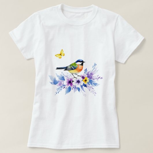 花の上の鳥 Tシャツ (デザイン正面)