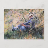 花の下で読む、トゲのあるハスの木 ポストカード (正面)