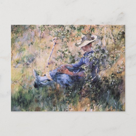 花の下で読む、トゲのあるハスの木 ポストカード (正面)