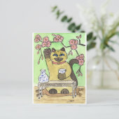 花の下の幸運なさくらんぼ ポストカード (スタンド正面)