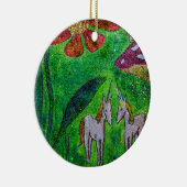 花の下の2つの小さいユニコーン セラミックオーナメント (右)