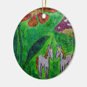 花の下の2つの小さいユニコーン セラミックオーナメント (左)