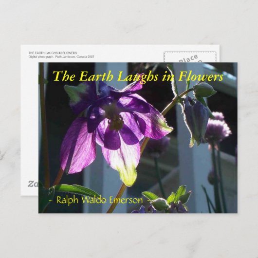 花の中で地球が笑う – オダマキ(植物) ポストカード (正面/裏面)
