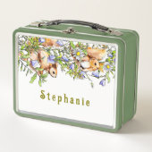 花の中で幸福うさぎをパーソナライズする メタルランチボックス (正面)