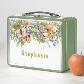 花の中で幸福うさぎをパーソナライズする メタルランチボックス (インサイチュ)