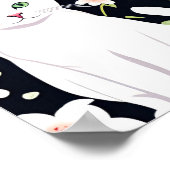 花の中で微笑む白猫シームレスなパターン ポスター (角)