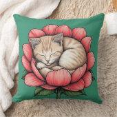 花の中で眠る愛らしい子猫 クッション (ブランケット)
