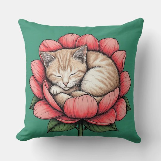 花の中で眠る愛らしい子猫 クッション (正面)