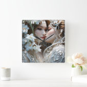 花の中で2人の女性を抱き締めること スクエア壁時計 (ホーム)