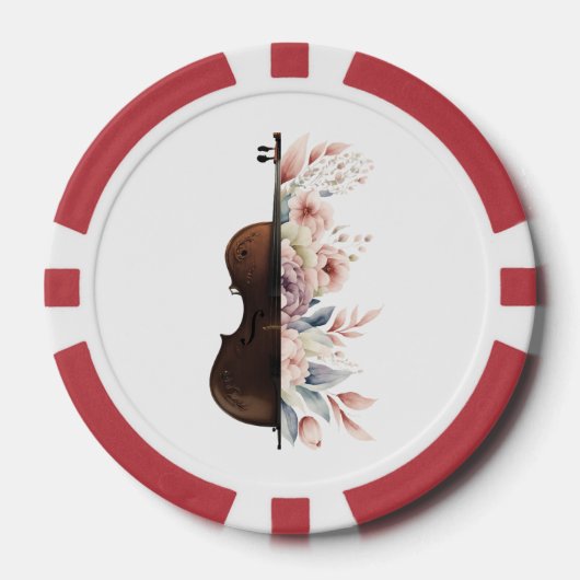 花の中にバイオリン。花束。 ポーカーチップ (正面)