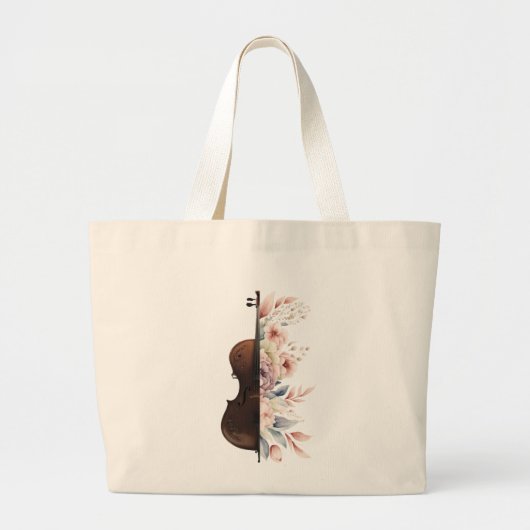 花の中にバイオリン。花束。 ラージトートバッグ (正面)