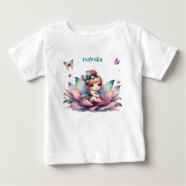 花の中に座っているかわいい妖精 ベビーTシャツ