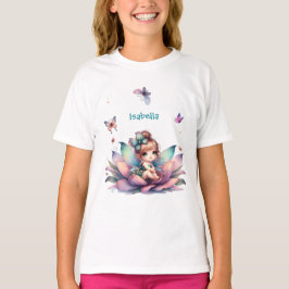 花の中に座っているかわいい妖精 Tシャツ