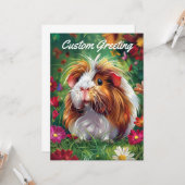 花の中に長い毛のモルモット カード (正面/裏面インサイチュ)