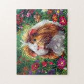 花の中に長い毛のモルモット ジグソーパズル (縦)