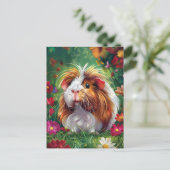 花の中に長い毛のモルモット ポストカード (スタンド正面)