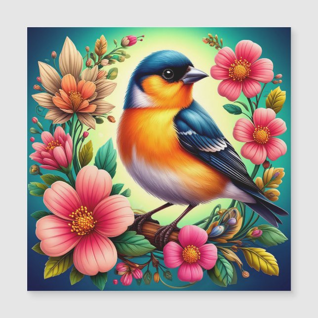 花の中に隠れカラフルた鳥 (正面)