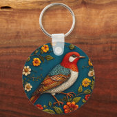 花の中に隠れカラフルた鳥 キーホルダー (正面)