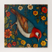 花の中に隠れカラフルた鳥 ジグソーパズル (横)